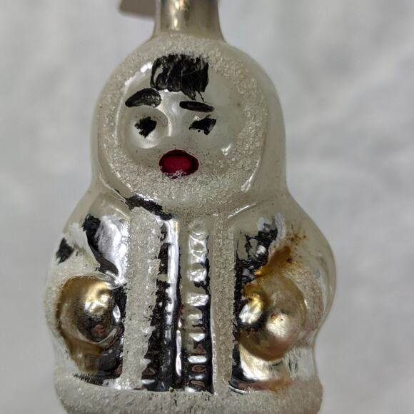 Vtg Mercury Glass Christmas Ornament Eskimo Inuit Czech Mouth Blown Original Tag - Picture 5 of 11